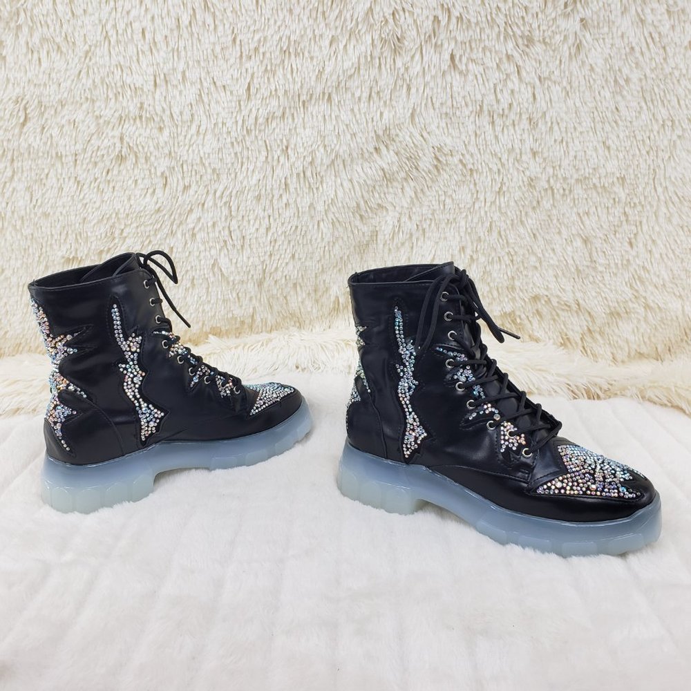 Rhinestone Combat Boots Punk Goth Glam Shoes_5